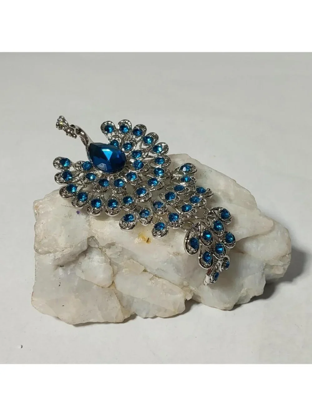 Blue Rhinestone Peacock Brooch Peacock